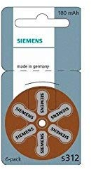 Siemens Batterien für Hörgeräte - 6 Stück, 170 mAh – Set mit 10 Griffschalen, S312