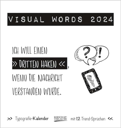 Visual Words Black 2024: Aufstellbarer Typo-Art Postkartenkalender. Jeden Monat ein neuer Spruch. Hochwertiger Tischkalender. Mit 12 Postkarten.