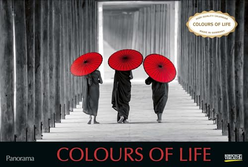 Colours of Life 2025: Großer Foto-Wandkalender mit farbigen schwarz weiß Bildern. Edler schwarzer Hintergrund. PhotoArt Panorama Querformat: 58x39 cm.