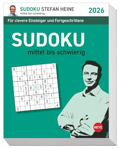 Stefan Heine Sudoku mittel bis schwierig Tagesabreißkalender 2026: Knifflige Rätsel für Geübte mit Lösung. Tischkalender mit Denksport für jeden Tag. ... mittel bis schwer (Tagesabreißkalender Heye)