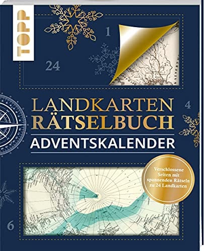 Landkarten Rätselbuch Adventskalender: Ein Buch-Adventskalender mit verschlossenen Seiten zum Auftrennen und spannenden Rätseln zu 24 Landkarten (Landkarten Rätselbücher)