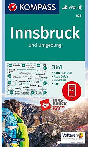 Innsbruck und Umgebung: Wanderkarte mit KOMPASS-Lexikon, Radwegen, alpinen Skirouten und Panorama. GPS-genau. 1:35000 (KOMPASS Wanderkarte, Band 36)