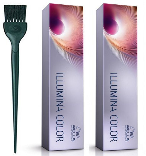 Wella Illumina Haarfarbe 10/93 leichteste Cendre Gold Blond 60 ml Duo Pack und Farbe Bürste