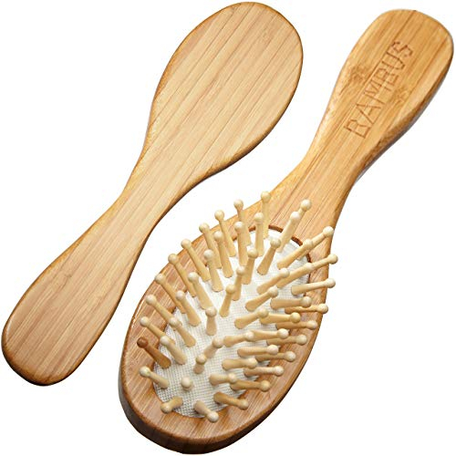 Bambus Haarbürste Holz - umweltfreundliche Holz Haarbürste klein mit Bambusborsten und sanften Kopfmassage Noppen, Vegan, Kleine Haar Bürste für Kinder und Erwachsene mit Holzborsten, 18 x 5cm