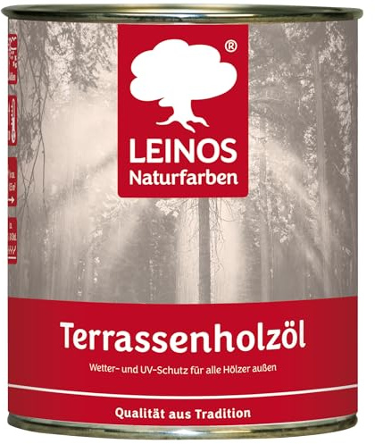 LEINOS 236 Terrassenholzöl 015 Bräunlich 0,75 l – für Terrasse & Möbel | Rund 10–17 m² je Anstrich. Ölharzbehandlung aus Leinöl, Holzöl, Ricinenöl – zieht tief ein, kein Anschleifen nötig.