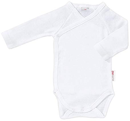 BORNINO Basics Wickelbody langarm weiß - Druckknöpfe an der Seite und im Schrittbereich - Feinripp - reine Baumwolle - Größe 74
