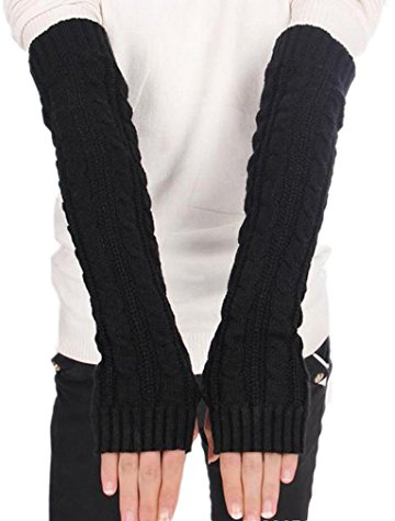 BACKSPORT Damen Mädchen Fingerlos Armstulpen Handschuhe gestrickt Lang (#C Schwarz)