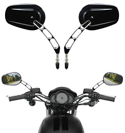 TCMT Universal-Motorrad-Seitenspiegel, Schwarz, Zinklegierung und Aluminium, passend für die meisten Harley Davidson Modelle mit 8 mm Gewinde (1982–2023), 1 Paar