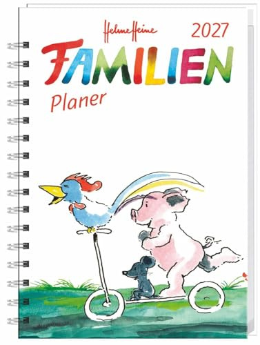 Helme Heine: Familienplaner-Buch A6 2027: Familienkalender mit 4 Spalten. Liebevoll illustrierter Buch-Kalender mit Einstecktasche und Schulferien. Terminplaner mit 160 Seiten.