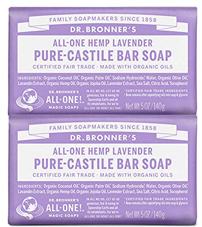 Dr Bronner's Organic Lavender Pure Castile Bar Soap, 2 Pack (2 x 140 g)
