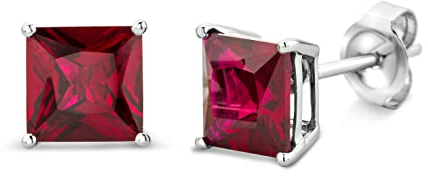 Miore Ohrring Damen Viereckige Ohrstecker mit Edelstein/Geburtsstein Rubin in rot aus Weißgold 9 Karat / 375 Gold, Ohrschmuck