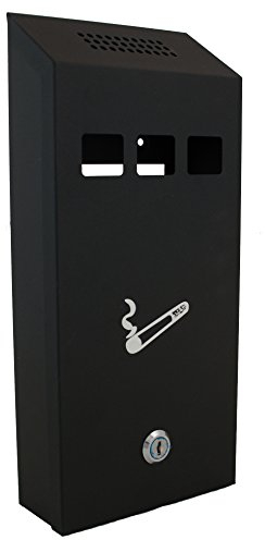 Buckingham Wall Mounted Outdoor Cigarette Bin, Ashtray , Ash Bin, Heavy Duty Ashtray , Pubs , Clubs, Office, Home , Luminous Cigarette Motif, Smoking, Lockable, Slimline, Premium Quality -