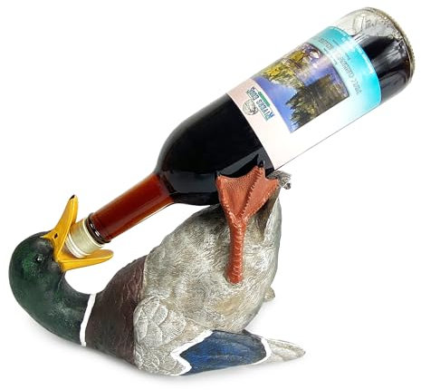 River's Edge Products 750ml Wine Bottle Holder - Hand-Painted Poly Resin Animal Kitchen Decor - Unique, Rustic Home Decor for Countertop and Bar - Wine Accessories for Wine Lovers
