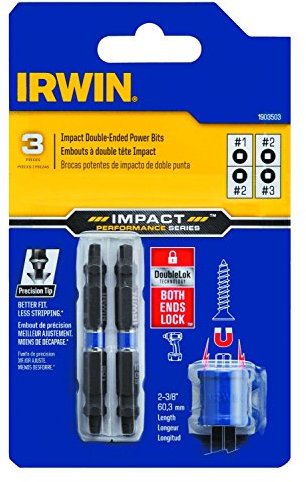 IRWIN 1903503 Impact Performance Serie Doppelendschraubendreher Power Bit Set mit magnetischem Schraubhalter, Vierkant 2 3/8 Zoll, 3-teilig
