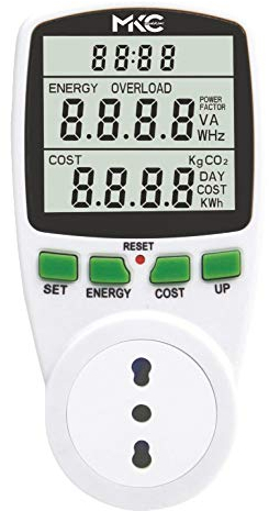 MKC Misuratore di potenza 16A 230v, Contatore dei consumi di energia elettrica con display LCD , Controllo dei costi energetici , Potenza massima 3680W