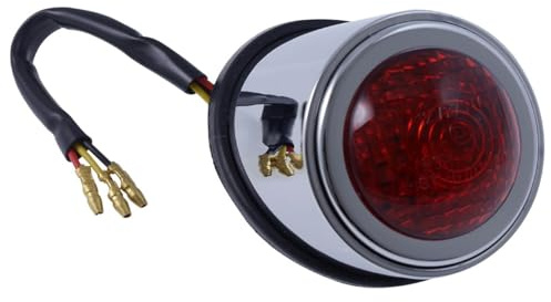 SHIN YO LED-Rücklicht OLD SCHOOL TYP1 kompatibel mit Motorrad, rotes Glas | Chrom; ABS-Gehäuse Ø 56,3 mm, Länge oben 57/unten 22 mm; Kabelbelegung: schwarz Masse, gelb Fahrlicht, rot Bremslicht
