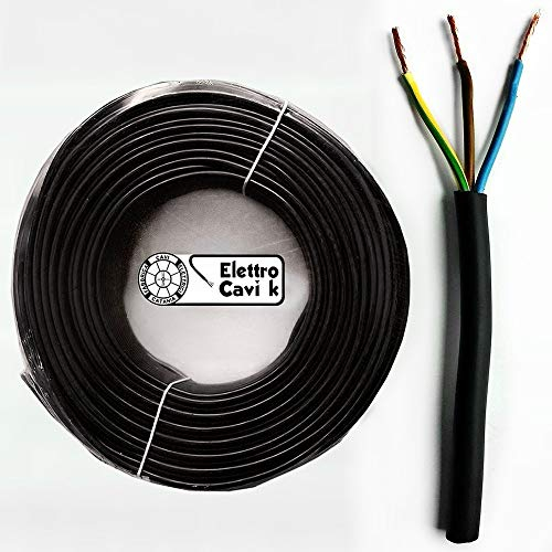 ELETTROCAVI K - CAVO ELETTRICO H03VV-F 3G0,75 mm² NERO TRIPOLARE 3 POLI SIMILGOMMA GOMMATO FLESSIBILE CPR ECA PROFESSIONALE MADE IN ITALY 50 METRI