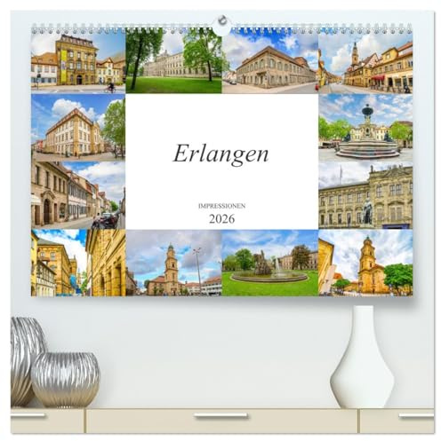 Erlangen Impressionen (hochwertiger Premium Wandkalender 2026 DIN A2 quer), Kunstdruck in Hochglanz: Zwölf wunderschöne Bilder der Universitätsstadt Erlangen (CALVENDO Orte)