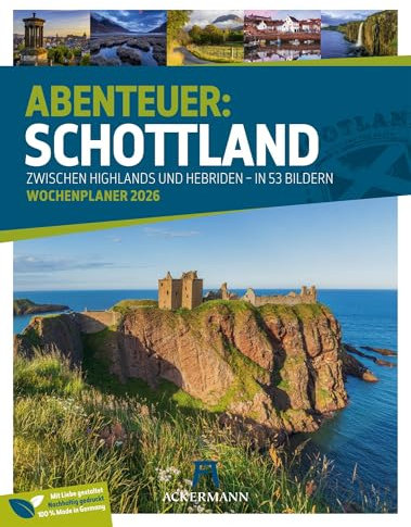 Schottland Wochenplaner Kalender 2026 | Zwischen Highlands und Hebriden | Vielfältiger Reise-Wochenkalender im Hochformat (25x33 cm) | Mit Rätseln
