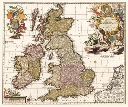 Historische Karte: Großbritannien, Irland, Schottland 1717 (gerollt): England, Wales, Schottland, Nordirland, Britische Inseln mit den Shetlandinseln, Hebriden, Man, Scilly-Inseln, Orkney, Wight