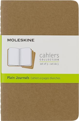 Moleskine Cahier Journal (3er Set Notizbücher mit blanko Seiten, Kartoneinband und Baumwollstickerei, Pocket 9 x 14 cm, 64 Seiten), Packpapier-Braun