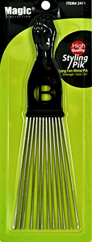Selcessories Afro Hair Pick Extra Large Long Black Fist Long Metal Pik (B-2411)