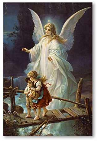 Postereck - Schutzengel Kinder Poster im Alten Gemälde Stil | Spirituelle Deko mit Engel - DIN A3-29,7 cm x 42,0 cm