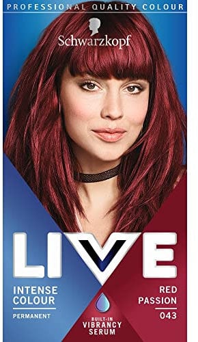 Schwarzkopf LIVE Intense Colour, Long Lasting Permanent Red Hair Dye, With Built-In Vibrancy Serum, Up To 70% Grey Coverage, Red Passion 043