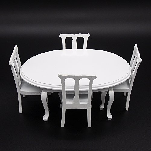 Odoria 1/12 Miniatur Tisch Esstisch und Stühle 4 Stück weiß Puppenhaus Möbel Küche Zubehör