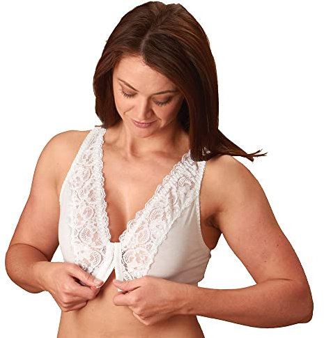 Easylife Front Fastening Lace Bra (Set of 3) Stretchy Comfort with Support and Lift, Plunge Neck Wireless Bra, Suitable for Post Surgery, Black, White and Nude, XXL 40-42 B-DD Cup - Fully Guaranteed