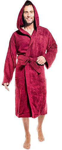 aqua-textil Föhr Bademantel mit Kapuze bordeaux S Baumwolle Morgenmantel Damen Herren Saunamantel Frottee Mantel