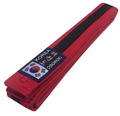 Budodrake Korea Taekwondo Gürtel rot-schwarz (Mittelstreifen) (300)