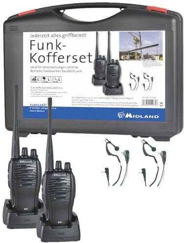 Midland G10 Pro PMR 2er Handwerker-Kofferset, C1107.S1, inkl. MA21LK Headsets, Schwarz