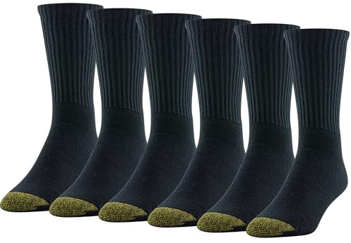 GOLDTOE Men's Cotton Blend Athletic Crew Socks, 6-Pairs, Black, Shoe Size: 6-12.5