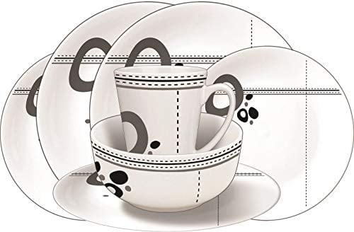 Leisurewize LWACC235 Melamine 16 Pcs Dinner Set - Plates, Bowls, Mugs, Side Plates Abstract Art, Heat Resistant, Dishwasher Safe