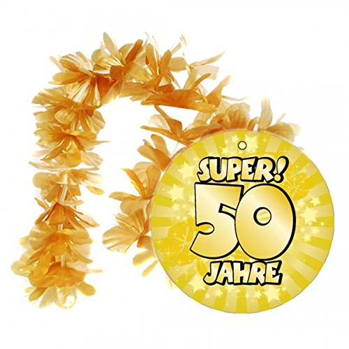 Udo Schmidt Hawai Kette 50 Jahre Goldhochzeit - Geburtstag Party Deko - Beidseitig bedrucktes Schild 14cm - Kunststoff/Pappe - Jubiläum Feier Accessoire