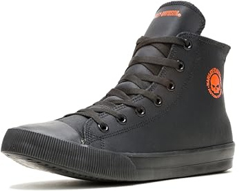 Harley-Davidson Men's Baxter Leather Motorcycle Casual Sneaker, Black/Orange, 10.5