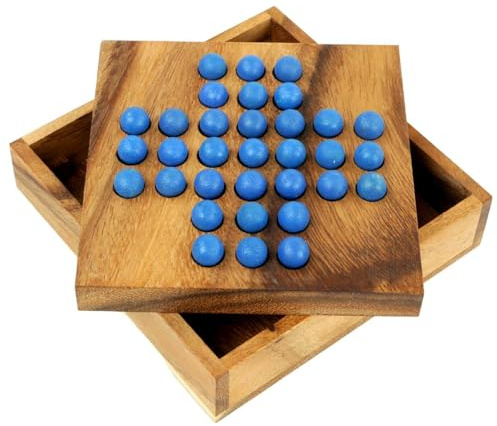 Logica Spiele Art. Solitaire mit Holzkugeln - Denkspiel aus Edlem Holz - Strategspiel - 2 Aufgaben - Reiseversion - Euklid Serie