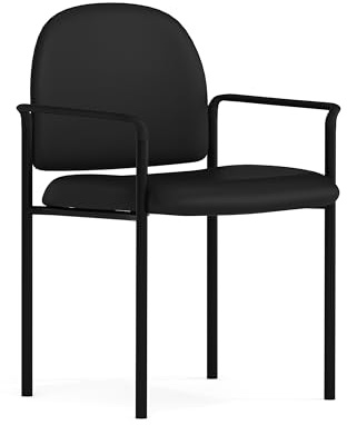 Flash Furniture Tiffany Side Reception Chair with Padded Armrests, Stackable Vinyl Waiting Room Chair for Commercial or Residential Use, Black