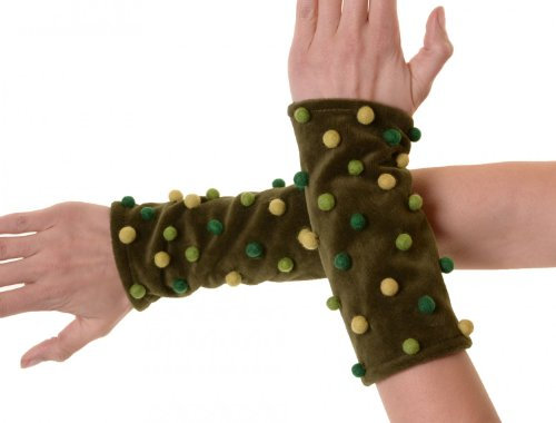 Kunst und Magie Samt Armstulpen Stulpen Handwärmer mit lustigen Filzkugeln, Farbe:Grün