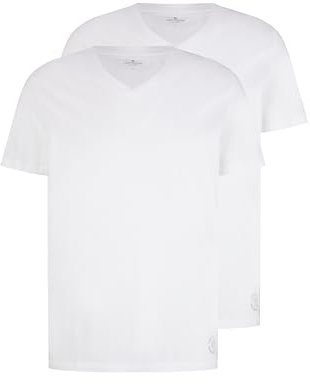 TOM TAILOR 1008639 Camiseta básica en paquete doble con cuello de pico para Hombre, Blanco (20000 - White), 3XL