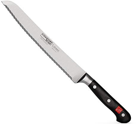 Burgvogel Solingen Comfort Line scharfes Brotmesser Linkshänder geschmiedet 23 cm Wellenschliff rostfrei spülmaschinenfest genietet schwarz hochwertig Brotmesser mit Welle für Linkshänder Comfort Line (9 Zoll = 23 Cm)