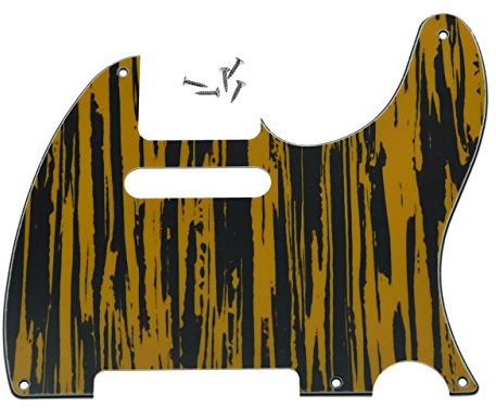 Kaish Amerikanisches Vintage 5-Loch Tele Pickguard TL Gitarren-Pickguard/Schlagbrettschutz für Tele/Telecaster Schwarz Gelb Weidenholz