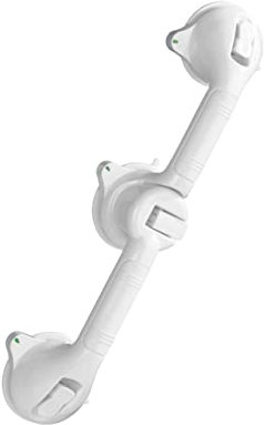WENKO Wandgriff Secura Trio, Sauggriff mit Ampelfunktion, Handgriff 180° drehbar, sicherer Halt, Badewanne und WC, stabiler Haltegriff mit Saugnäpfen zum Ansaugen, Kunststoff, 49,5 x 11,5 x 8,5 cm, Weiß
