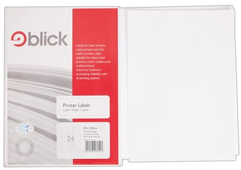 Blick Recycled Labels, White, 24 Per Sheet 100 Sheets, Rectangular, 64mm x 34mm, 2400 Labels, For Home, Office, Family, School