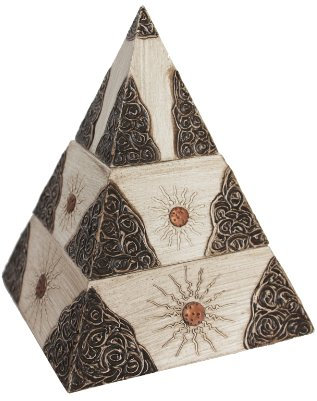 Naturesco Verzierte Holz Schmuckdose Pyramide weiß antik 3-teilig handgefertigt H: 20 cm