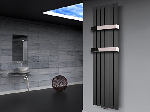 Badheizkörper Design Peking 3 180x47cm anthrazit - moonstone (+2 Halter 50mm) SZAGATO Handtuchwärmer Handtuchtrockner Handtuchhalter Paneelheizkörper vertikal Mittelanschluß Flachheizkörper