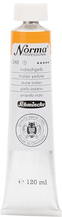 Schmincke - Norma® 11248012, finest pure oil paints, Indian yellow, tube 120 ml, oil painting, professional quality