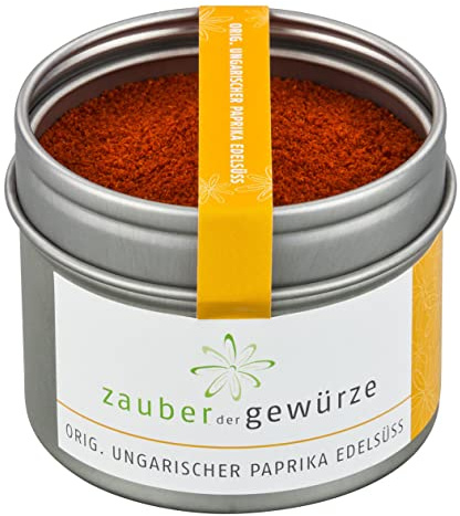 Zauber der Gewürze Paprika edelsüß - Paprikapulver original aus Spanien, verfeinert Gulasch und Suppen, Spitzen-Qualität in wiederverschließbarer Aroma-Dose, 55 g