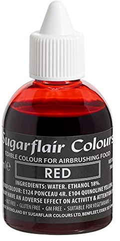 Sugarflair Red Edible Airbrush Colour - Edible Food Colouring Airbrush Paint for Cakes, Cupcakes, Icing and Cake Decorations - 60ml